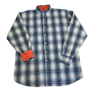 Resistol Plaid Cotton Button-Up Shirt Blue White Tan Orange Long Sleeve Men’s M